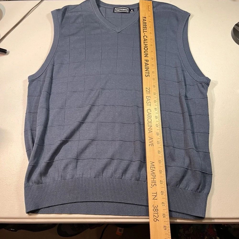 Paul Frederick Mens XL Blue Silk Grid Knit Shirt Short Sleeve Retro Golf Y2K VTG